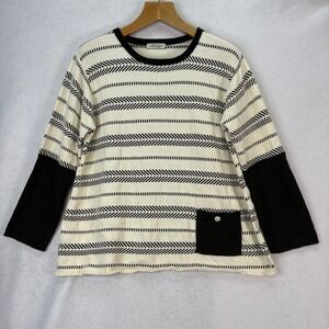 Margaret Winters Womens XL Black/White Stripe Patchwork Pocket Sweater Lagenlook